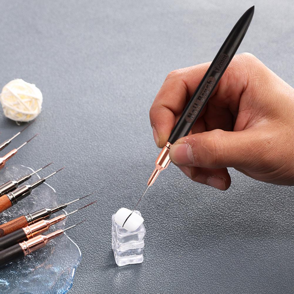 Detailing Brush Set - 極細ネイルブラシ 6/9/12/15/18mm ネイルアートブラシセット 超極細ヘアライナーペン 木製ハンドル ドットツール